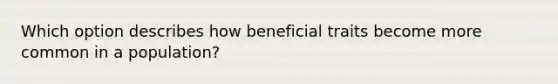 Which option describes how beneficial traits become more common in a population?