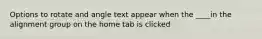 Options to rotate and angle text appear when the ____in the alignment group on the home tab is clicked