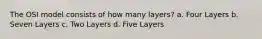 The OSI model consists of how many layers? a. Four Layers b. Seven Layers c. Two Layers d. Five Layers