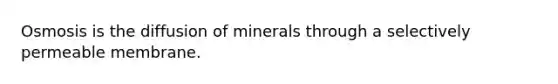 Osmosis is the diffusion of minerals through a selectively permeable membrane.