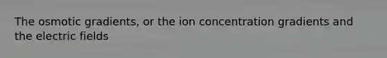 The osmotic gradients, or the ion concentration gradients and the electric fields