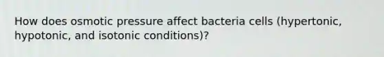 How does osmotic pressure affect bacteria cells (hypertonic, hypotonic, and isotonic conditions)?