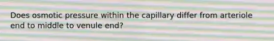 Does osmotic pressure within the capillary differ from arteriole end to middle to venule end?