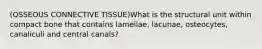 (OSSEOUS CONNECTIVE TISSUE)What is the structural unit within compact bone that contains lamellae, lacunae, osteocytes, canaliculi and central canals?