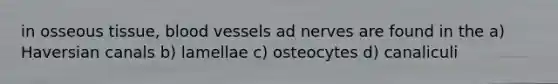 in osseous tissue, blood vessels ad nerves are found in the a) Haversian canals b) lamellae c) osteocytes d) canaliculi