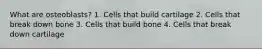 What are osteoblasts? 1. Cells that build cartilage 2. Cells that break down bone 3. Cells that build bone 4. Cells that break down cartilage