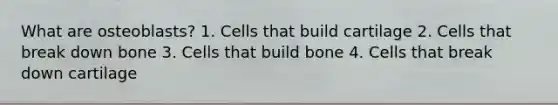 What are osteoblasts? 1. Cells that build cartilage 2. Cells that break down bone 3. Cells that build bone 4. Cells that break down cartilage