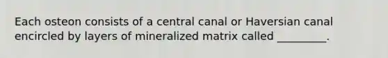 Each osteon consists of a central canal or Haversian canal encircled by layers of mineralized matrix called _________.