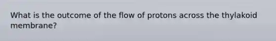 What is the outcome of the flow of protons across the thylakoid membrane?