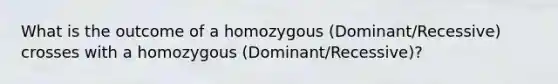 What is the outcome of a homozygous (Dominant/Recessive) crosses with a homozygous (Dominant/Recessive)?