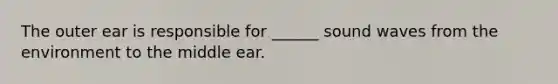 The outer ear is responsible for ______ sound waves from the environment to the middle ear.