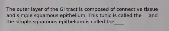 The outer layer of the GI tract is composed of connective tissue and simple squamous epithelium. This tunic is called the___and the simple squamous epithelium is called the____