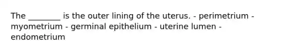 The ________ is the outer lining of the uterus. - perimetrium - myometrium - germinal epithelium - uterine lumen - endometrium