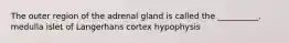 The outer region of the adrenal gland is called the __________. medulla islet of Langerhans cortex hypophysis