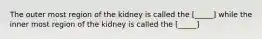 The outer most region of the kidney is called the [_____] while the inner most region of the kidney is called the [_____]