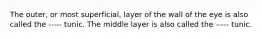 The outer, or most superficial, layer of the wall of the eye is also called the ----- tunic. The middle layer is also called the ----- tunic.