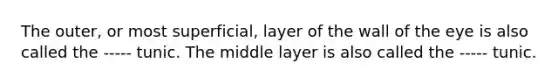 The outer, or most superficial, layer of the wall of the eye is also called the ----- tunic. The middle layer is also called the ----- tunic.