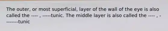 The outer, or most superficial, layer of the wall of the eye is also called the ---- , -----tunic. The middle layer is also called the ---- , --------tunic