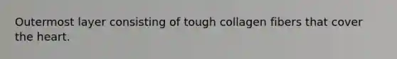 Outermost layer consisting of tough collagen fibers that cover <a href='https://www.questionai.com/knowledge/kya8ocqc6o-the-heart' class='anchor-knowledge'>the heart</a>.