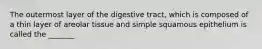 The outermost layer of the digestive tract, which is composed of a thin layer of areolar tissue and simple squamous epithelium is called the _______