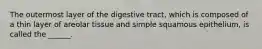 The outermost layer of the digestive tract, which is composed of a thin layer of areolar tissue and simple squamous epithelium, is called the ______.