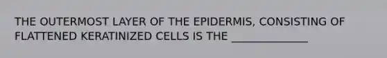 THE OUTERMOST LAYER OF <a href='https://www.questionai.com/knowledge/kBFgQMpq6s-the-epidermis' class='anchor-knowledge'>the epidermis</a>, CONSISTING OF FLATTENED KERATINIZED CELLS IS THE ______________