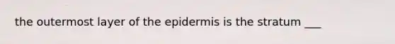 the outermost layer of <a href='https://www.questionai.com/knowledge/kBFgQMpq6s-the-epidermis' class='anchor-knowledge'>the epidermis</a> is the stratum ___