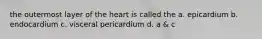 the outermost layer of the heart is called the a. epicardium b. endocardium c. visceral pericardium d. a & c