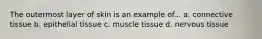 The outermost layer of skin is an example of... a. connective tissue b. epithelial tissue c. muscle tissue d. nervous tissue