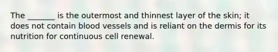 The _______ is the outermost and thinnest layer of the skin; it does not contain blood vessels and is reliant on the dermis for its nutrition for continuous cell renewal.