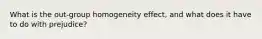 What is the out-group homogeneity effect, and what does it have to do with prejudice?