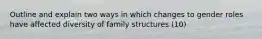 Outline and explain two ways in which changes to gender roles have affected diversity of family structures (10)