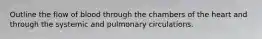 Outline the flow of blood through the chambers of the heart and through the systemic and pulmonary circulations.