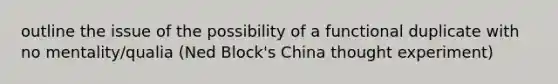 outline the issue of the possibility of a functional duplicate with no mentality/qualia (Ned Block's China thought experiment)