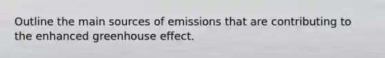 Outline the main sources of emissions that are contributing to the enhanced greenhouse effect.