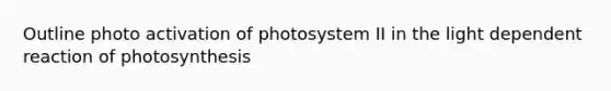 Outline photo activation of photosystem II in the light dependent reaction of photosynthesis