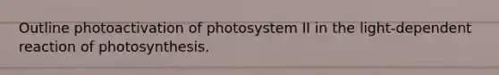 Outline photoactivation of photosystem II in the light-dependent reaction of photosynthesis.