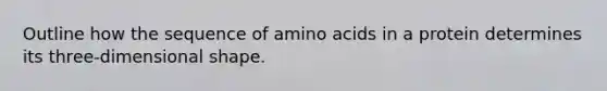 Outline how the sequence of <a href='https://www.questionai.com/knowledge/k9gb720LCl-amino-acids' class='anchor-knowledge'>amino acids</a> in a protein determines its three-dimensional shape.