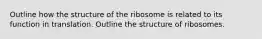 Outline how the structure of the ribosome is related to its function in translation. Outline the structure of ribosomes.