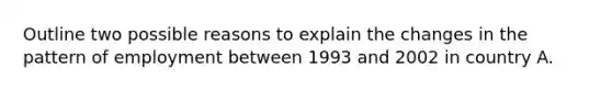 Outline two possible reasons to explain the changes in the pattern of employment between 1993 and 2002 in country A.