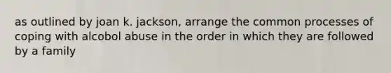 as outlined by joan k. jackson, arrange the common processes of coping with alcobol abuse in the order in which they are followed by a family