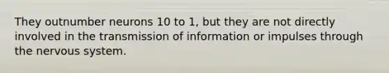 They outnumber neurons 10 to 1, but they are not directly involved in the transmission of information or impulses through the nervous system.