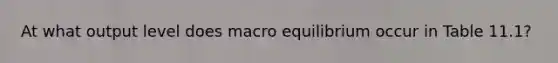 At what output level does macro equilibrium occur in Table 11.1?