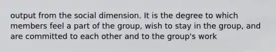 output from the social dimension. It is the degree to which members feel a part of the group, wish to stay in the group, and are committed to each other and to the group's work