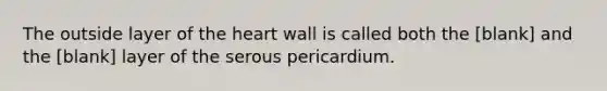 The outside layer of the heart wall is called both the [blank] and the [blank] layer of the serous pericardium.