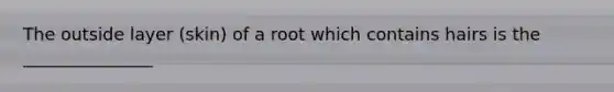 The outside layer (skin) of a root which contains hairs is the _______________