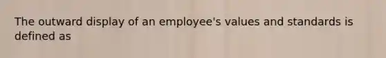 The outward display of an employee's values and standards is defined as