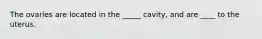 The ovaries are located in the _____ cavity, and are ____ to the uterus.