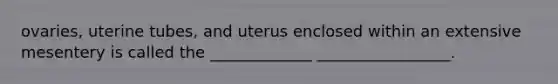 ovaries, uterine tubes, and uterus enclosed within an extensive mesentery is called the _____________ _________________.