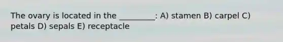 The ovary is located in the _________: A) stamen B) carpel C) petals D) sepals E) receptacle